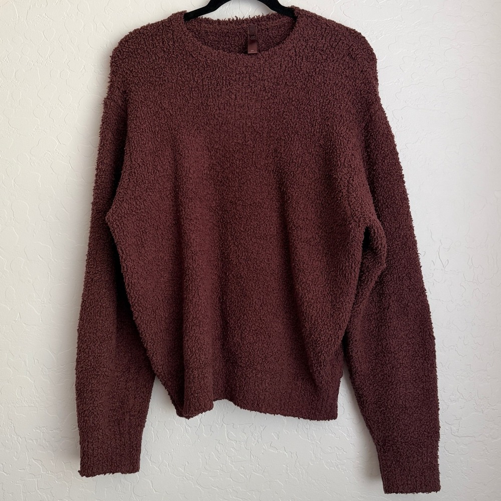 Skims Women's Crew Neck Cozy Sweater Brown S/M